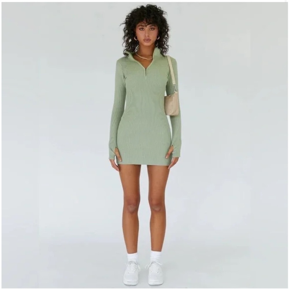 Princess Polly Green Long Sleeve Knit Dress